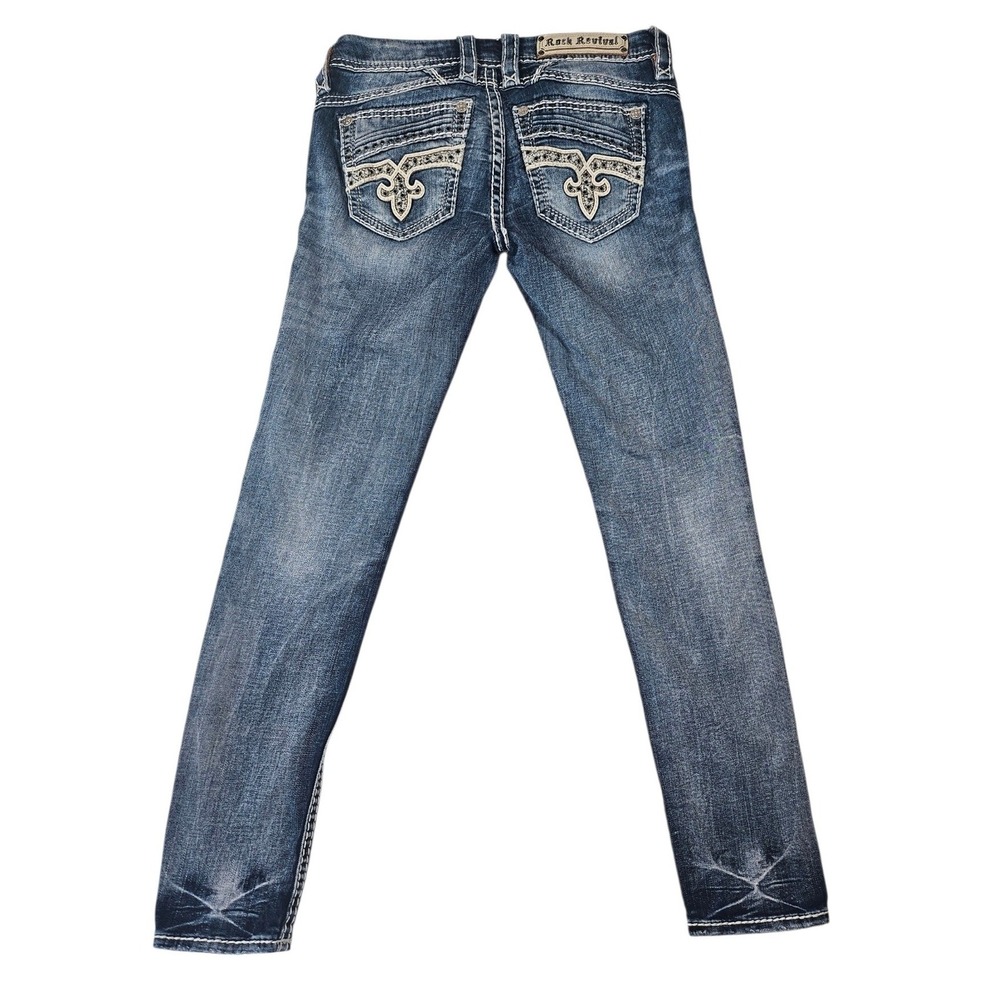 Rock Revival Calie Skinny Jeans Womens 27 Medium Wash Embroidered Studded Flawed